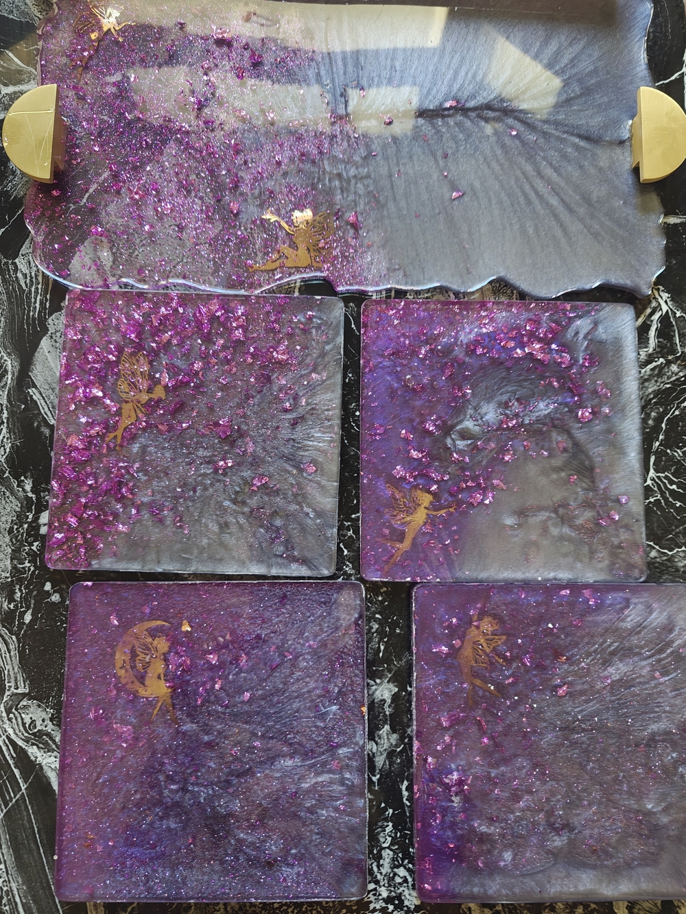 Handcrafted Purple Glitter Bath & Body Coaster Set